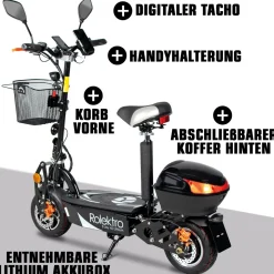 Rolektro E-Scooter „E-Joy 45“ Schwarz, 48 V-20 AH Akku, 1000 W