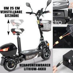 Rolektro E-Scooter „E-Joy 45“ Schwarz, 48 V-20 AH Akku, 1000 W