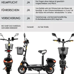 Rolektro E-Scooter „E-Joy 45“ Schwarz, 48 V-20 AH Akku, 1000 W