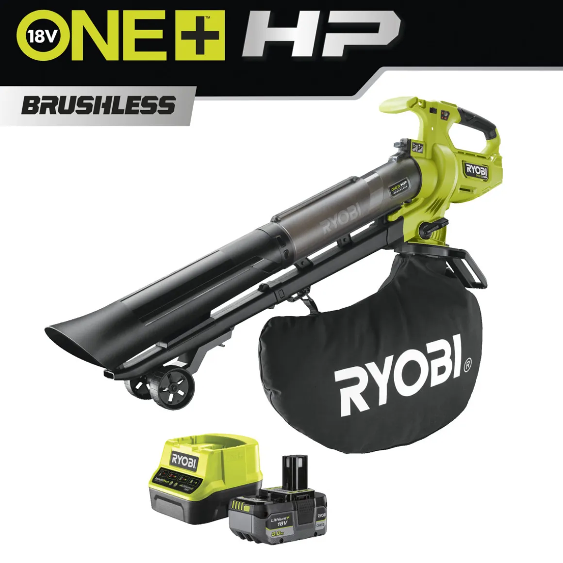 Ryobi Akku-Laubsauger/-bläser RY18BVXA-150 7,7 m3/min inkl 5,0 Ah Akku u Ladegerät