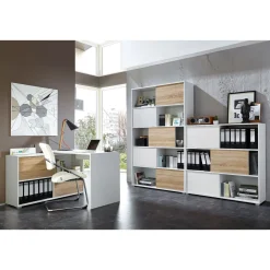 Schiebetürregal 120 x 196 x 35 cm weiß/Sonoma Eiche