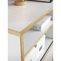 Schiebetürregal 120 x 92 x 40 cm weiß/Navarra Eiche