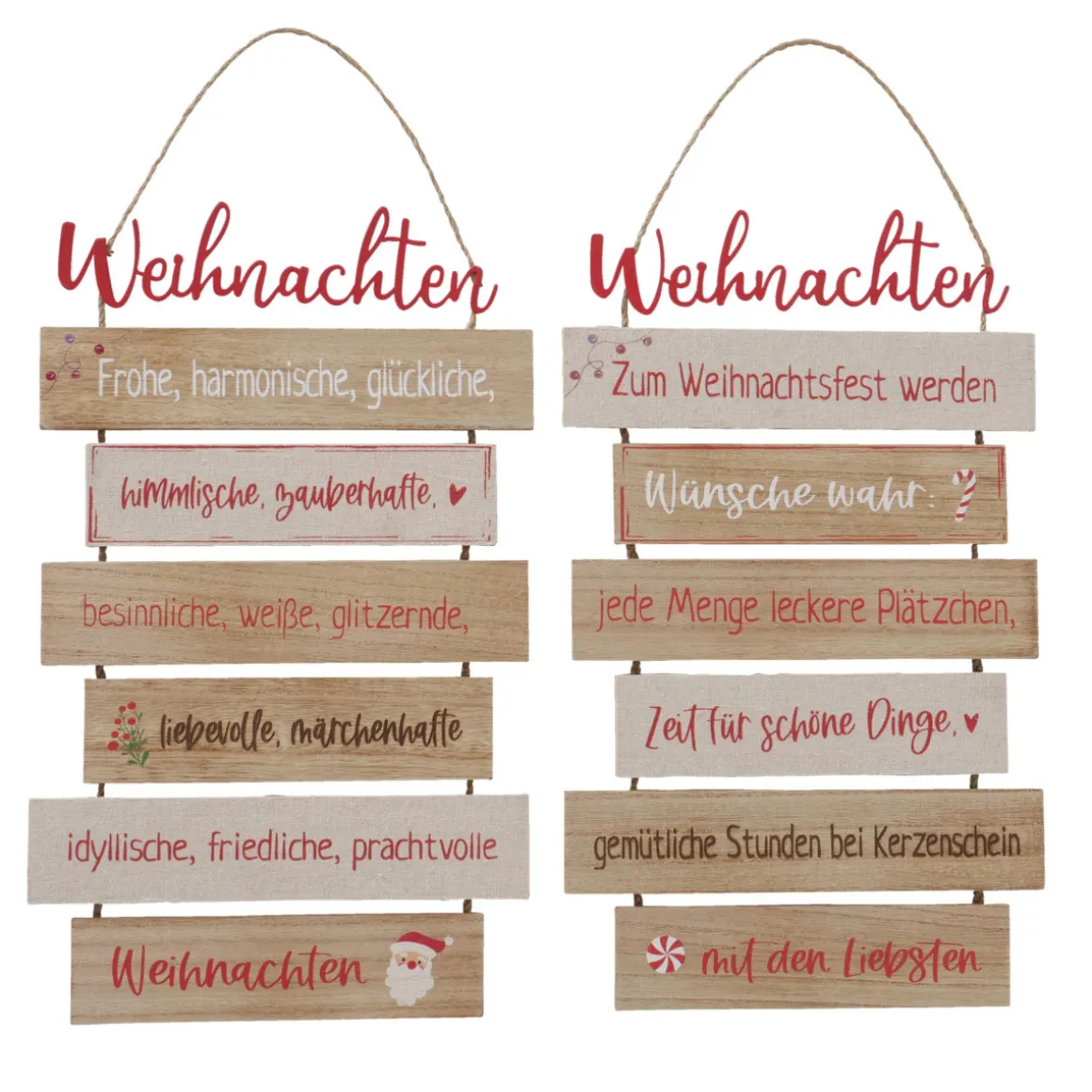 Schild Nollaig sortiert Rechteck 0,5 x 24 x 48 cm natur rot Metall Textil Holz