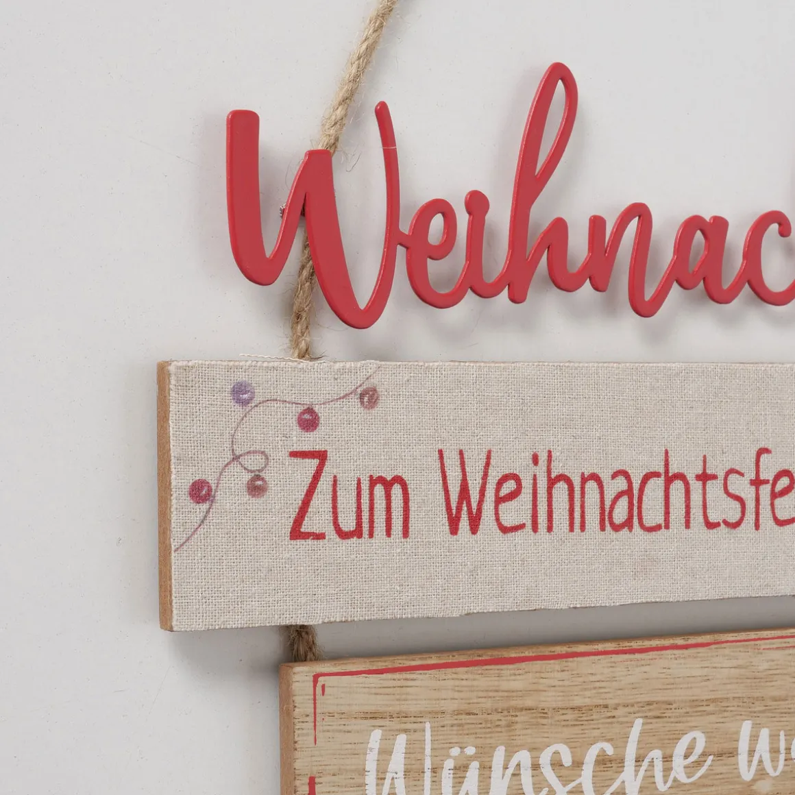 Schild Nollaig sortiert Rechteck 0,5 x 24 x 48 cm natur rot Metall Textil Holz