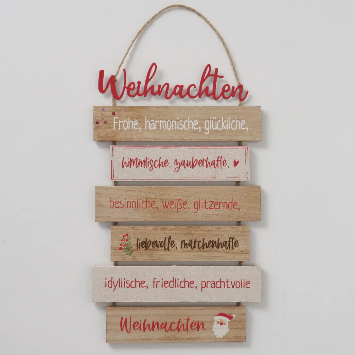 Schild Nollaig sortiert Rechteck 0,5 x 24 x 48 cm natur rot Metall Textil Holz
