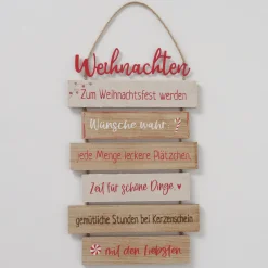 Schild Nollaig sortiert Rechteck 0,5 x 24 x 48 cm natur rot Metall Textil Holz