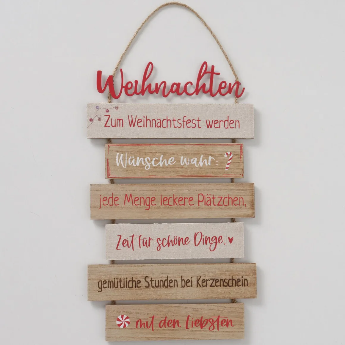Schild Nollaig sortiert Rechteck 0,5 x 24 x 48 cm natur rot Metall Textil Holz