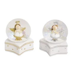 Schneekugel Engel in gold-silber aus Polx 2-fach sort. 7 x 9 x 7 cm