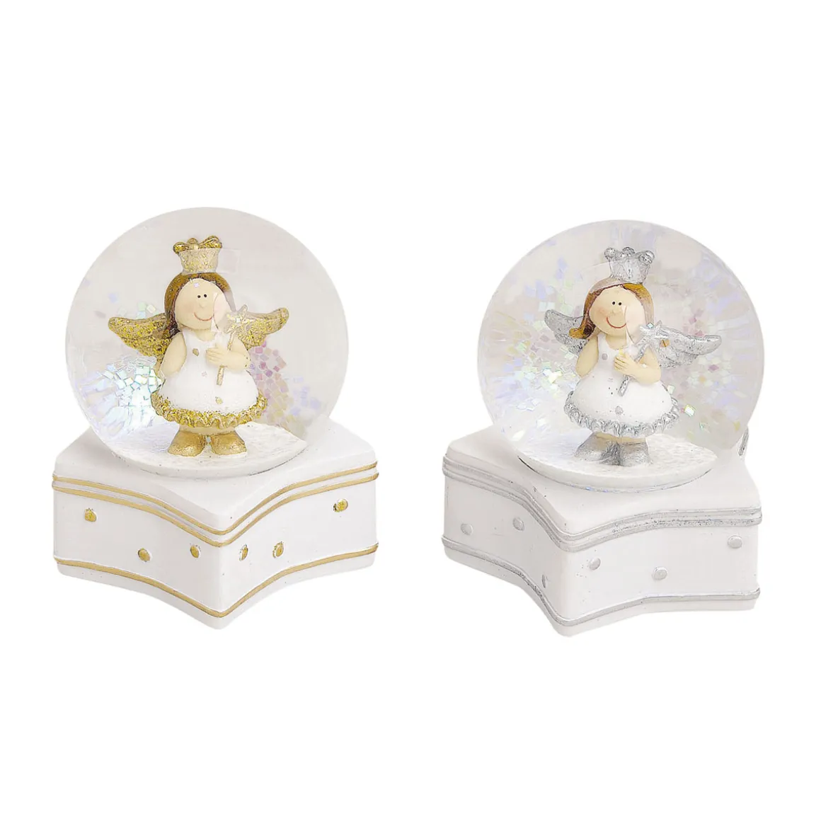 Schneekugel Engel in gold-silber aus Polx 2-fach sort. 7 x 9 x 7 cm