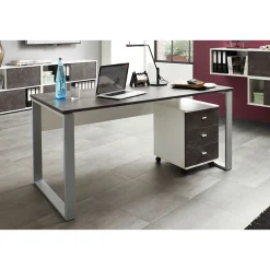 Schreibtisch Altena mit Metallkufen 158 x 75 x 79 cm weiß/Basalto-Dunkel
