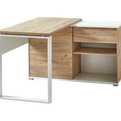 Schreibtisch Lionel mit integriertem Sideboard 120 x 75 x 117 cm weiß/Navarra-Eiche-Nachbildung
