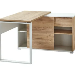Schreibtisch Lionel mit integriertem Sideboard 120 x 75 x 117 cm weiß/Navarra-Eiche-Nachbildung