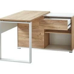 Schreibtisch Lionel mit integriertem Sideboard 120 x 75 x 117 cm weiß/Navarra-Eiche-Nachbildung