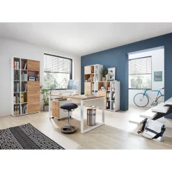 Schreibtisch Lionel mit Metallkufen 158 x 75 x 79 cm weiß/Navarra-Eiche-Nachbildung