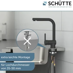 Schütte Spültischarmatur „London“ schwarz mit Geschirrbrause