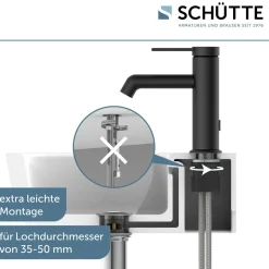 Schütte Waschtischarmatur „Los Angeles“ schwarz-matt Eco-Click-Funktion