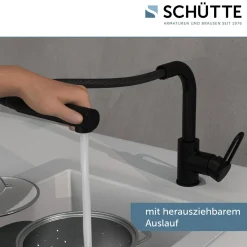 Schütte Spülarmatur Design Ring schwarz matt mit herausziehbarer Geschirrbrause