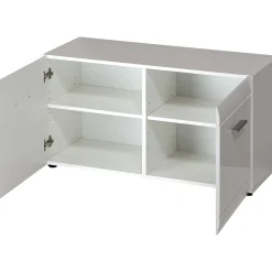 Schuhbank Adison Fronten in Hochglanz mit Rillenfräsung 96 x 51 x 39 cm weiß