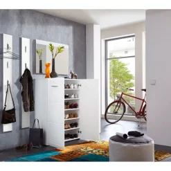 Schuhschrank Adison Fronten in Hochglanz mit Rillenfräsung 90 x 120 x 36 cm weiß