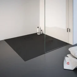 Schulte Eck-Duschwanne Mineralguss Quadrat 100xx4 x 100 cm Steinstruktur anthrazit