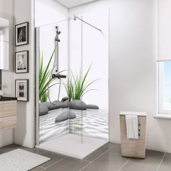 Schulte ExpressPlus Duschrueckwand DecoDesign Foto ue Eck Zen Steine u Gras 2100 x 900