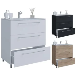 Stand-Waschplatz 80 cm 2-teilig 3 Schubfächer weiß