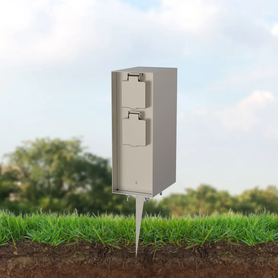 Steckdosensäule ORIO 4fach IP44 Eisen-gebürstet