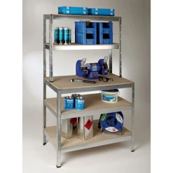 Stecksystem-Stufenregal Metall 5 Holzböden HxBxT 1800 x 100 x 300/600 cm