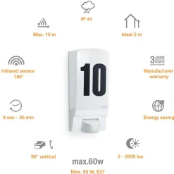 Steinel Sensoraußenleuchte L 1 S weiß mit Hausnummer