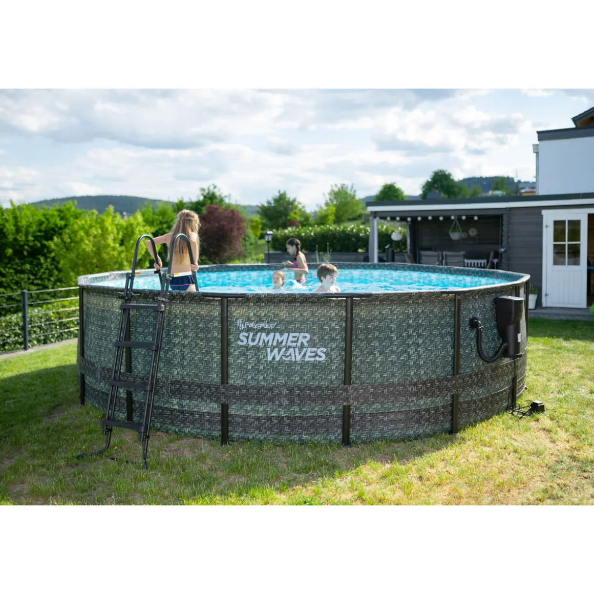 Summer Waves Elite Frame Pool 488x488x122cm Rattan Grau