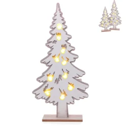 Tanne auf Stand mit LED 2er-Set 40cm Holz creme weiss