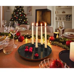 Teller mit 4 Kerzenhaltern grün Metall 26 x 3 x 26 cm