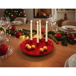 Teller mit 4 Kerzenhaltern Metall 26 x 3 x 26 cm rot