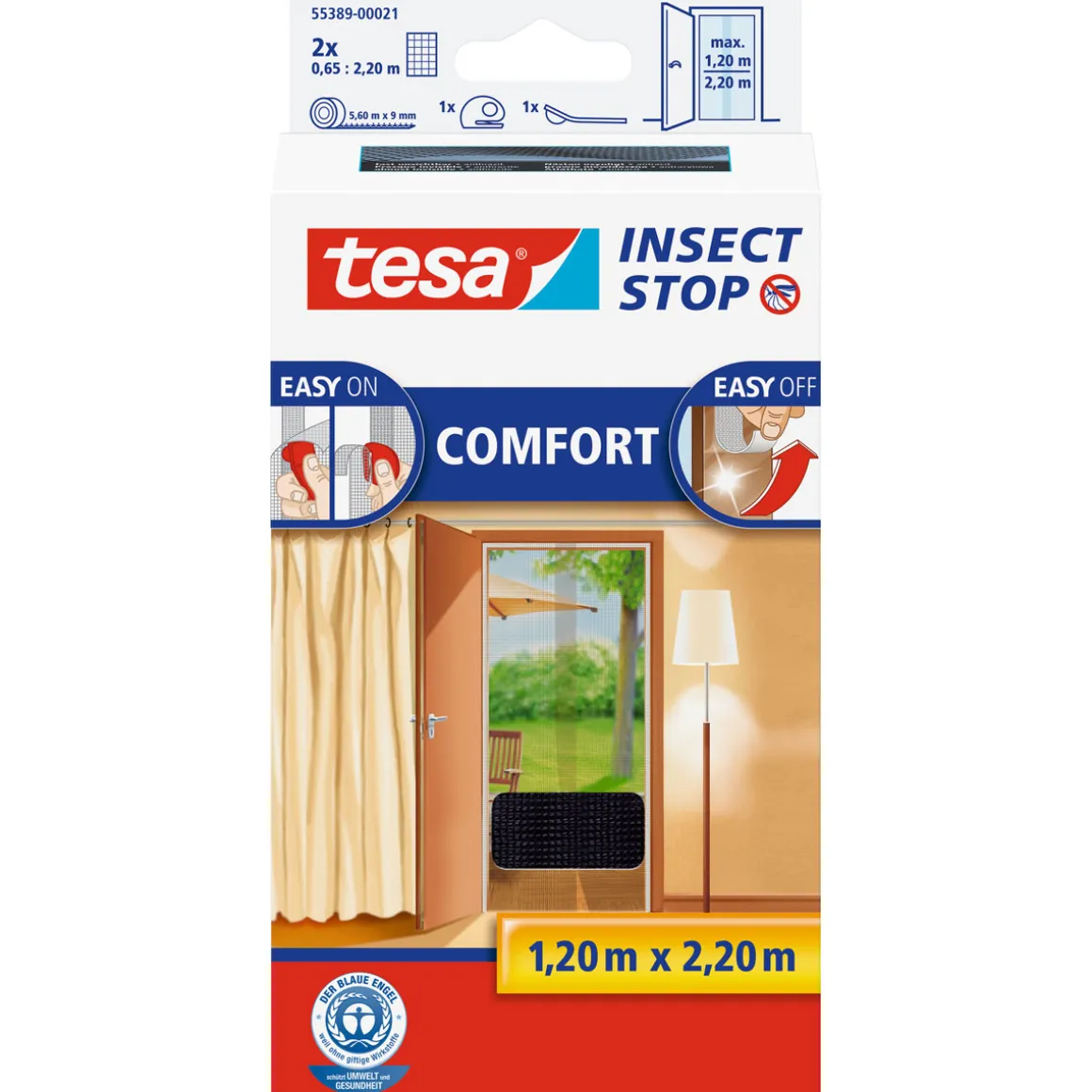 Tesa Fliegengitter Comfort für Türen anthrazit 2 x 2,20m inkl Klettband