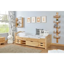 Ticaa Einzelbett Leni Kiefer mit 4er Funktionsschubkasten 90 x 200 cm