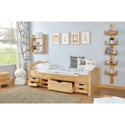 Ticaa Einzelbett Leni Kiefer mit 4er Funktionsschubkasten 90 x 200 cm
