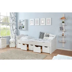 Ticaa Einzelbett Leni Kiefer weiß mit 5er Schubkästen 90 x 200 cm