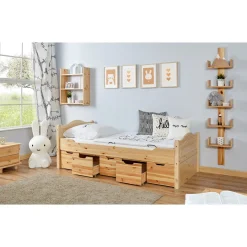 Ticaa Einzelbett Leni Kiefer mit 5er Schubkästen 100 x 200 cm