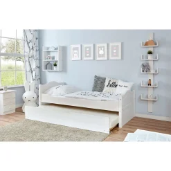 Ticaa Einzelbett Leni Kiefer weiß mit Zusatzbett 100 x 200 cm