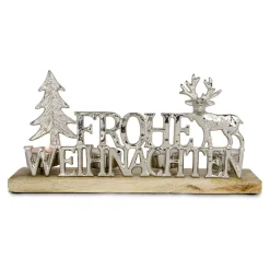 Tischdeko mit Schriftzug 4 Kerzenhalter Aluminium 30 x 6,5 x 15 cm