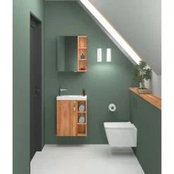 Valblue Gäste-Waschbeckenunterschrank Karo Wotan Eiche, inkl. MG-Becken, 1 Tür, 3 offene Fächer B51cm