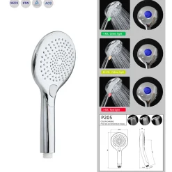 Valblue LED-Handbrause mit Wasserverbrauchsanzeige u Farbwechsler 3 Strahlarten