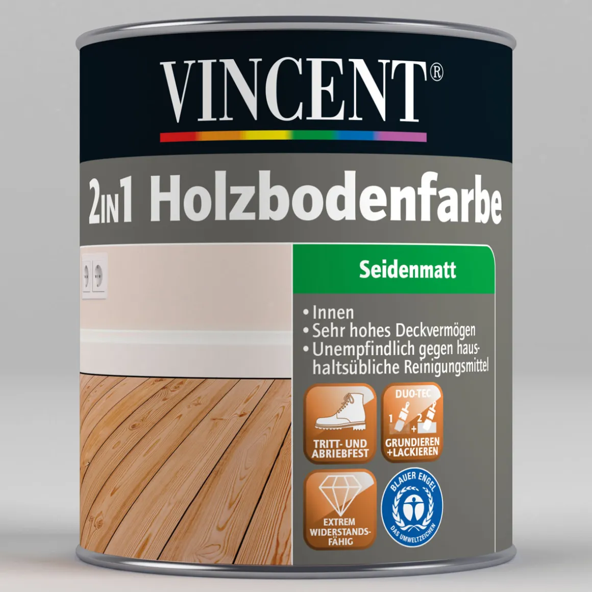 Vincent 2in1 Holzbodenfarbe RAL8011 Nussbraun 750 ml