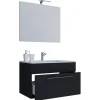 Waschplatz 80 cm 3-teilig 1 Schubfach mit Spiegel schwarz