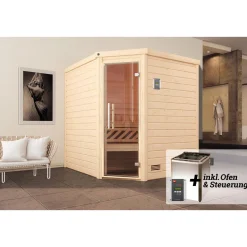 Weka Design-Sauna Cubilis Größe 1 Sparset 7,5kW Bio S Glastuer und Fenster