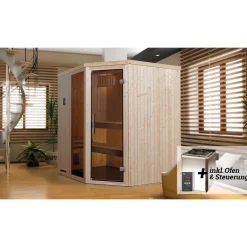 Weka Elementsauna Varberg Eck Größe 2 Sparset 7,5 kW Bio S Glastuer