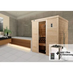 Weka Premium Massivholz-Elementsauna Kemi Eck Größe 3 Sparset 7,5 kW OS