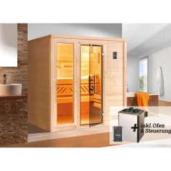 Weka Premium Massivholz-Sauna Bergen Größe 2 Sparset 7,5 kW OS Glastuer