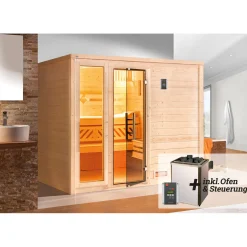 Weka Premium Massivholz-Sauna Bergen Größe 3 Sparset 7,5 kW OS Glastuer