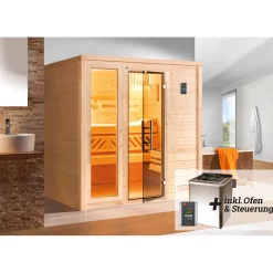 Weka Premium Massivholz-Sauna Bergen Größe 1.8 Sparset 7,5 kW Bio S